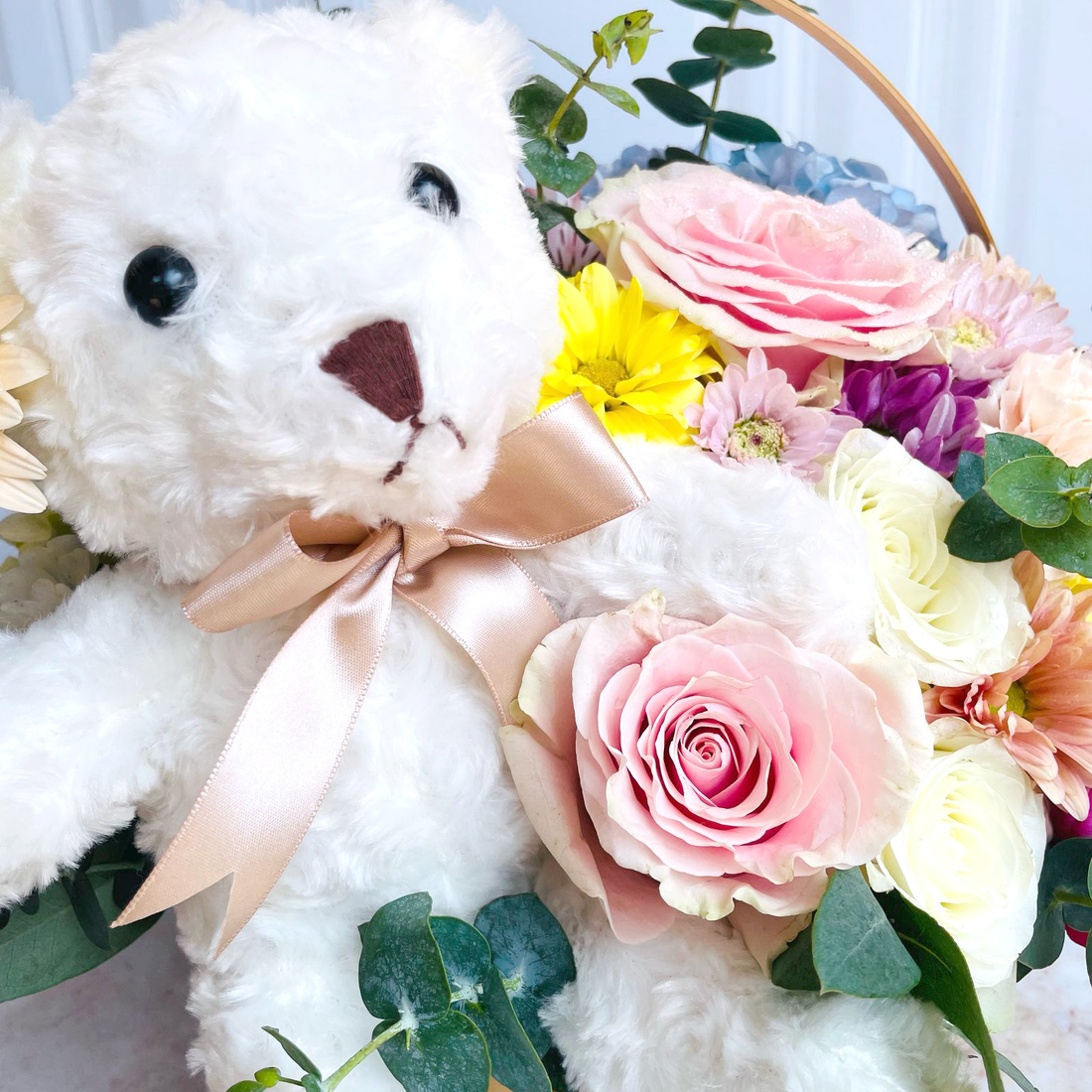 Canasta Peluche & Flores Primavera