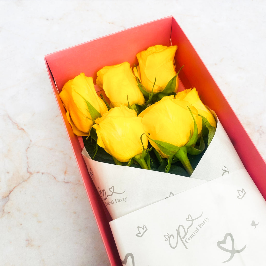 Caja 6 Rosas Amarillas