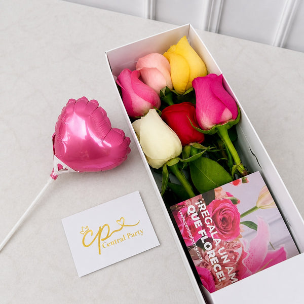 Caja de 6 Rosas Colores