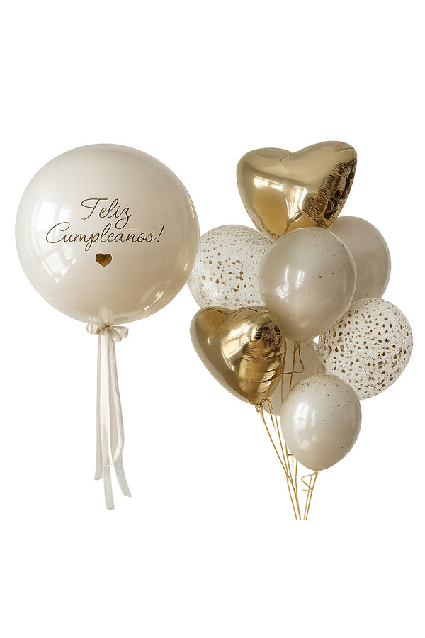 Bouquet Globos Dorados y Blancos