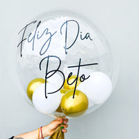 Globo burbuja + Bouquet globos dorados