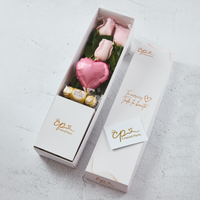 Caja de 3 Rosas Rosadas y chocolates