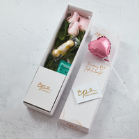 Caja de 3 Rosas Rosadas y chocolates
