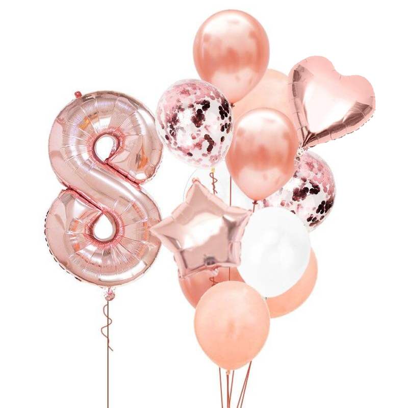 BOUQUET GLOBOS + UN NÚMERO GOLD ROSE