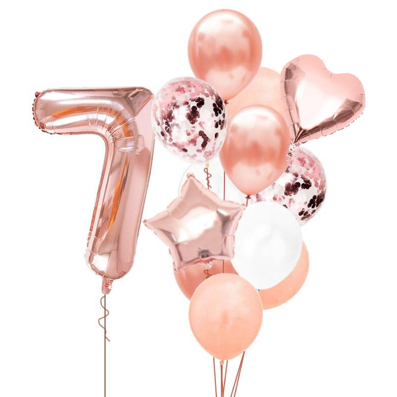 BOUQUET GLOBOS + UN NÚMERO GOLD ROSE