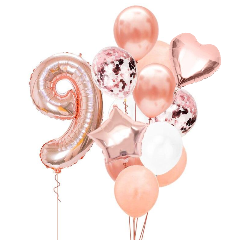 BOUQUET GLOBOS + UN NÚMERO GOLD ROSE
