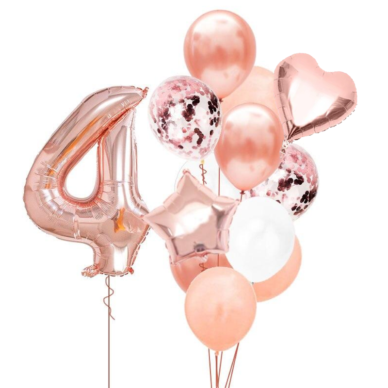 BOUQUET GLOBOS + UN NÚMERO GOLD ROSE