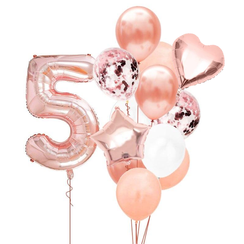 BOUQUET GLOBOS + UN NÚMERO GOLD ROSE