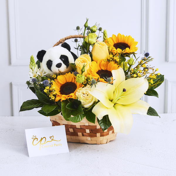 Canasta Lirio Blanco y Girasoles
