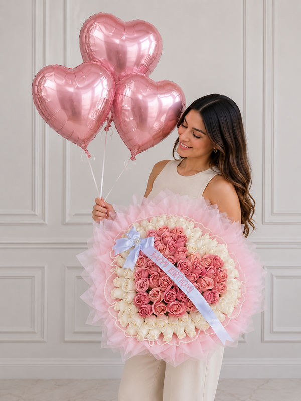 Buchón Corazón 100 Rosas BRIDE