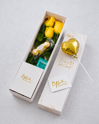 Caja de 3 Rosas Amarillas y chocolates