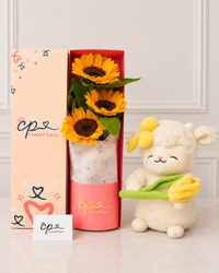 Pack Caja Girasoles y Peluche Tulipan