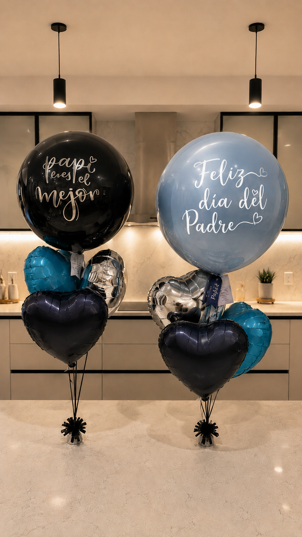 Pack 2 Bouquet Globos Navy & Gris Papá