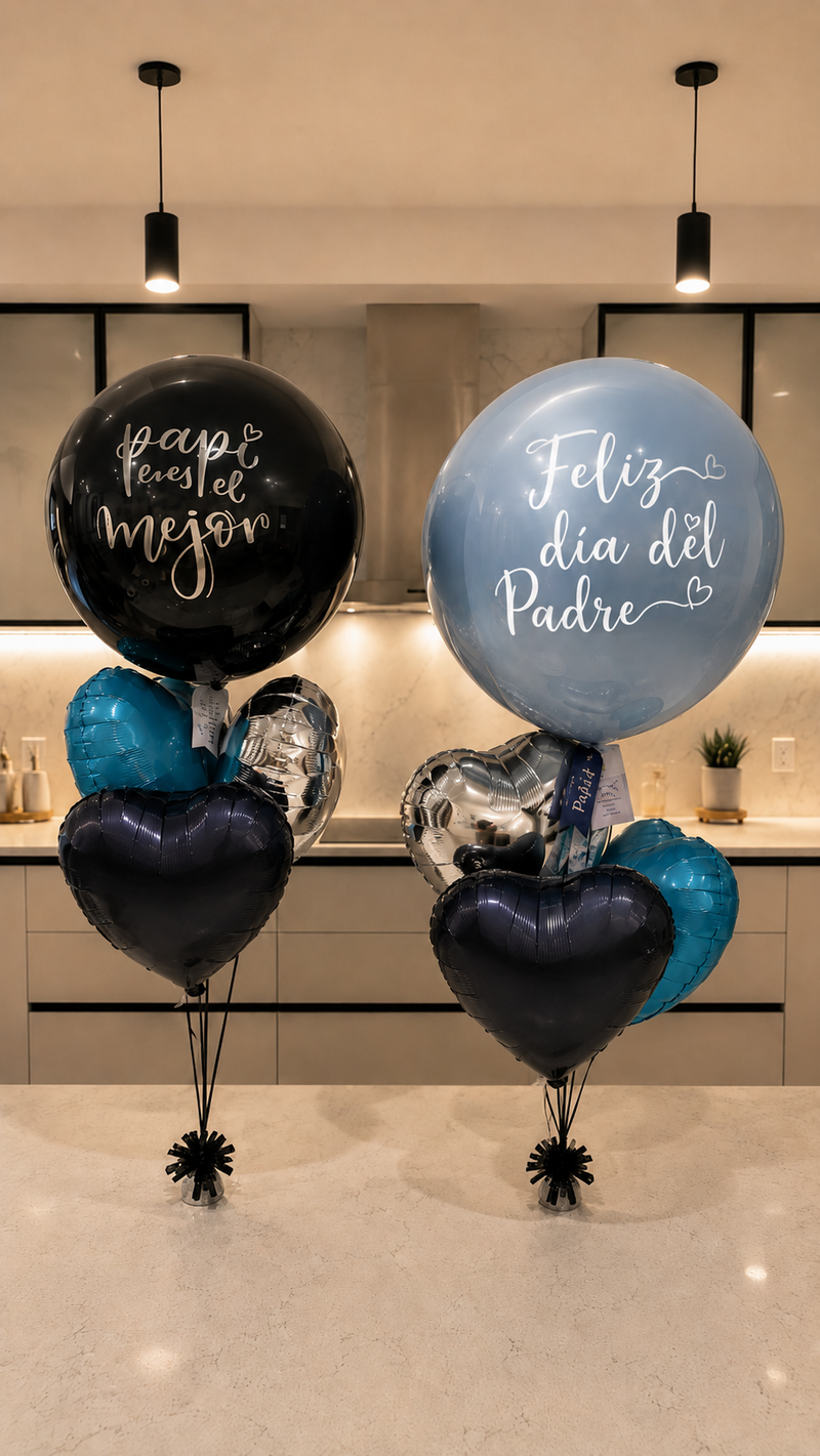 Pack 2 Bouquet Globos Navy & Gris Papá