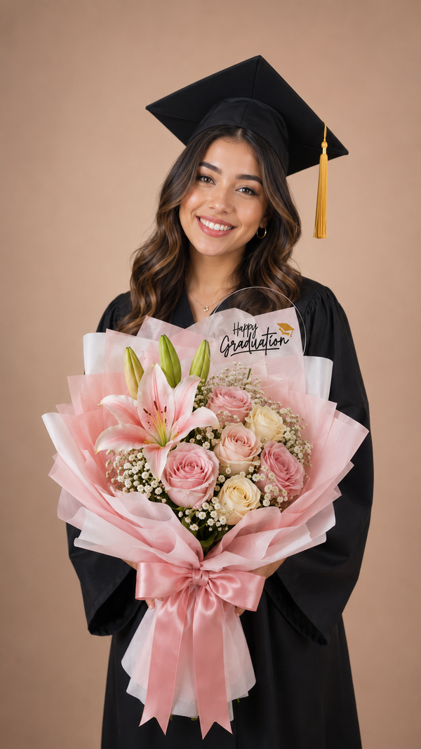 Ramo liros & rosas pasteles Graduación
