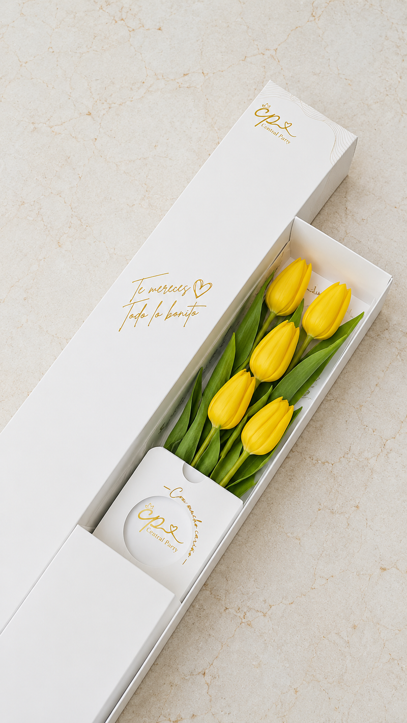 Caja de 5 Tulipanes Amarillos