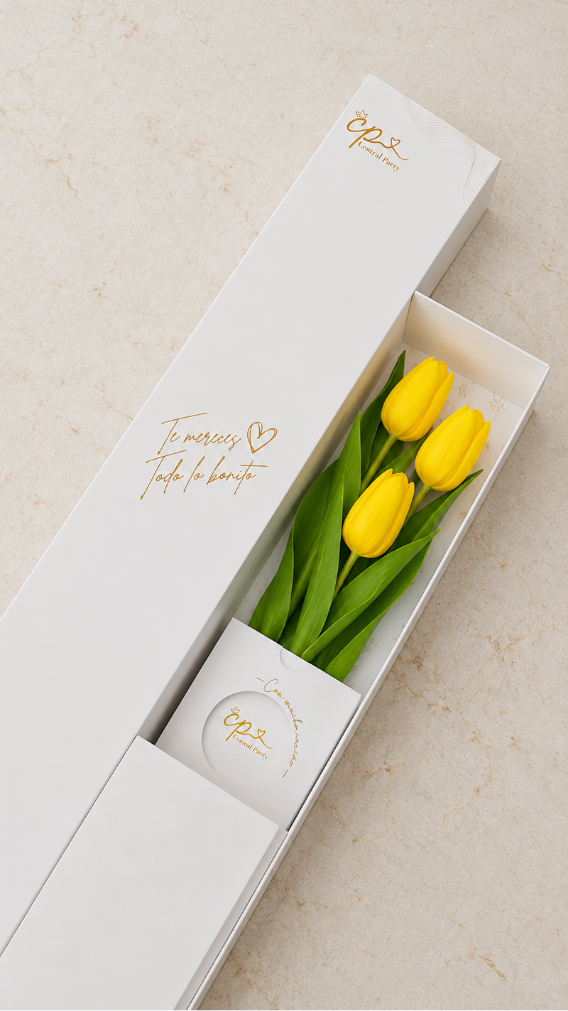 Caja de 3 Tulipanes Amarillos