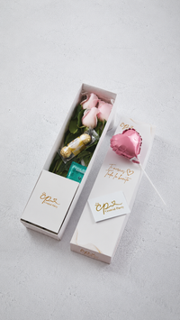 Caja de 3 Rosas Rosadas y chocolates