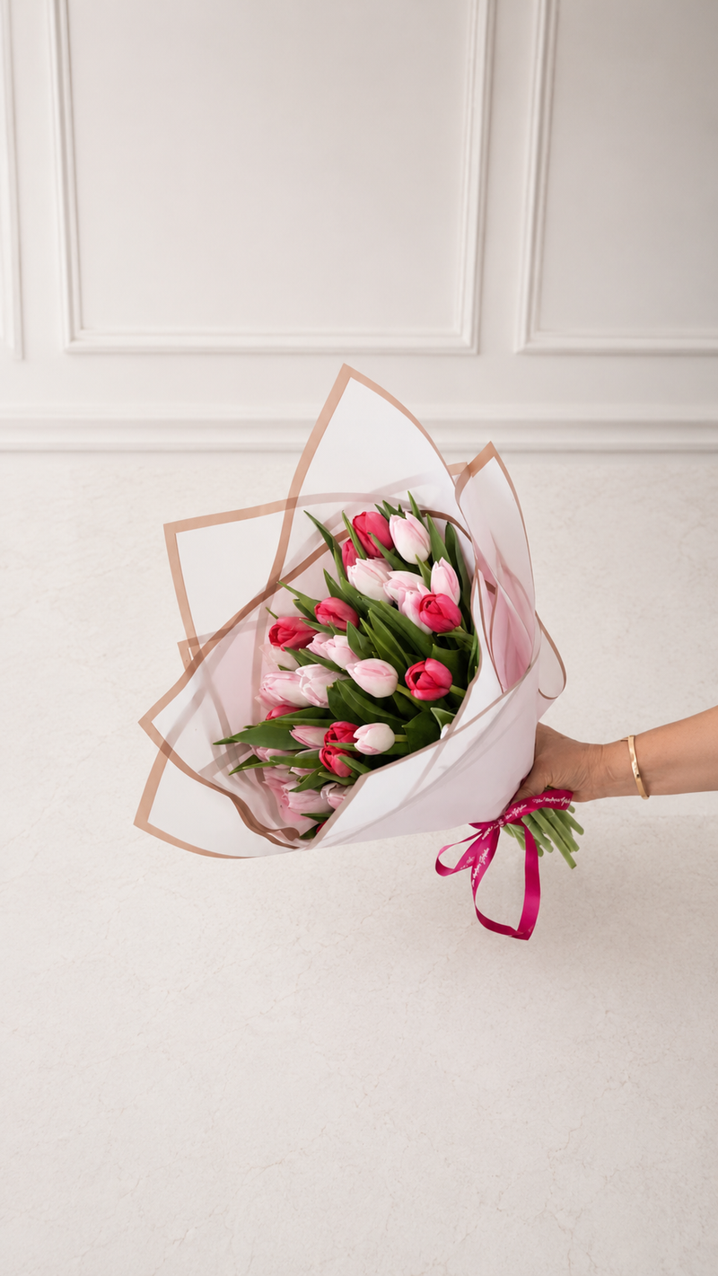 Ramo de 20 Tulipanes Rosados y Fucsias