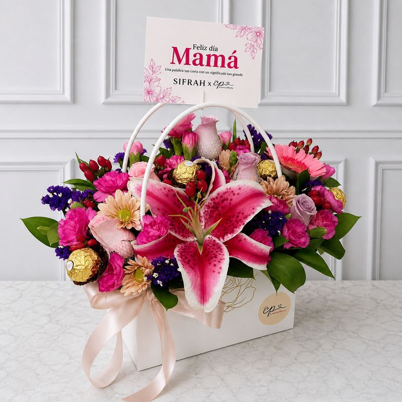 Canasta Flores y Lirio fucsia