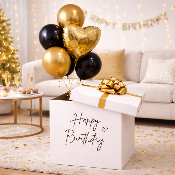 Caja Sorpresa Feliz Cumpleaños Dorado