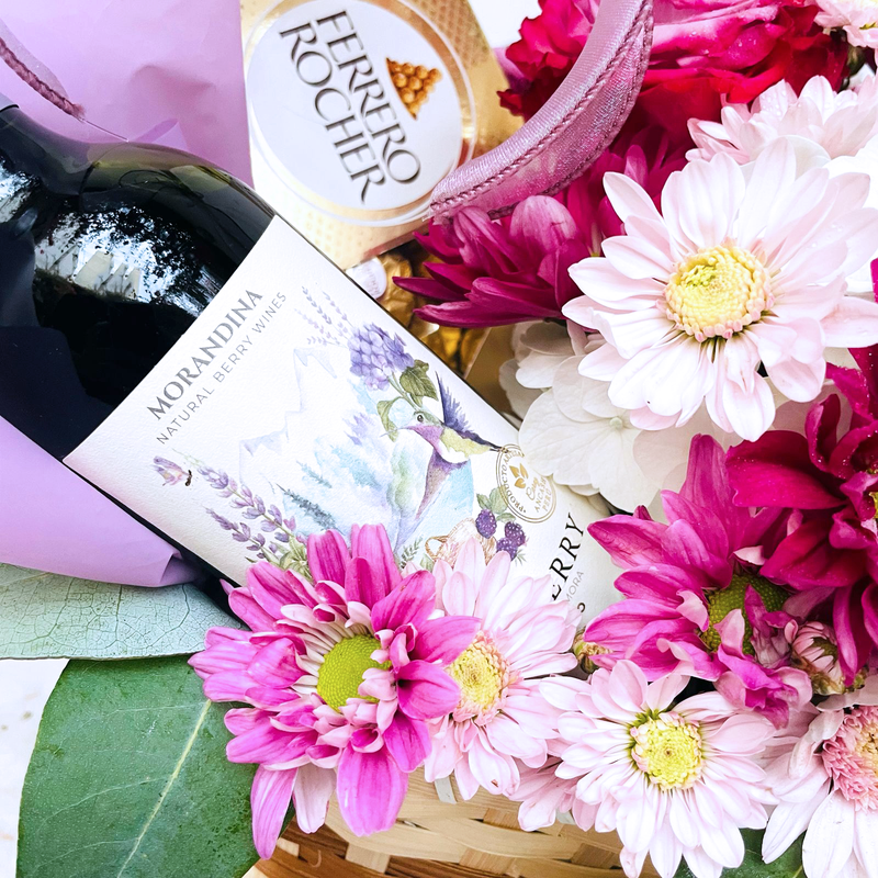 Canasta Flores y Vino