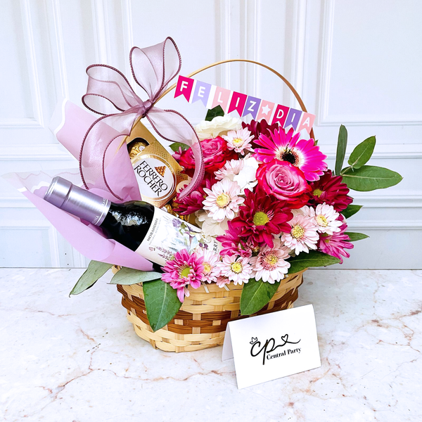 Canasta Flores y Vino