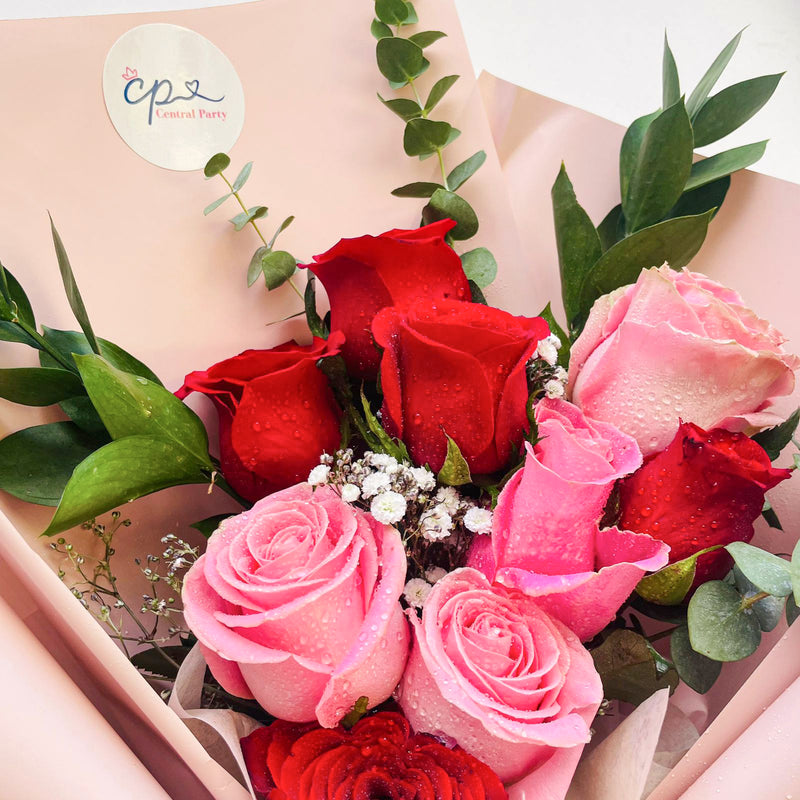 Ramo Dúo Rosas Rojas y Rosadas