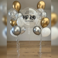 Globo burbuja y globo dorados y plateados