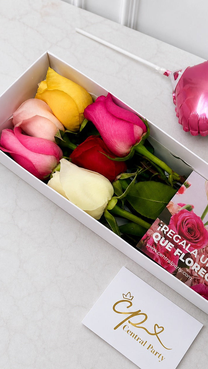 Caja de 6 Rosas Colores