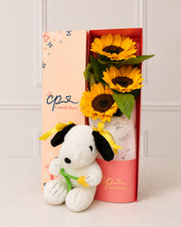 Pack Caja Girasoles y Peluche Tulipan
